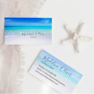 Tarjeta De Visita Ocean Beach Sea Travel Aqua Blue Stylish