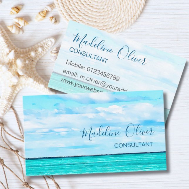 Tarjeta De Visita Ocean Beach Sea Travel Aqua Blue Stylish (Subido por el creador)