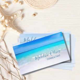 Tarjeta De Visita Ocean Beach Sea Travel Aqua Blue Stylish