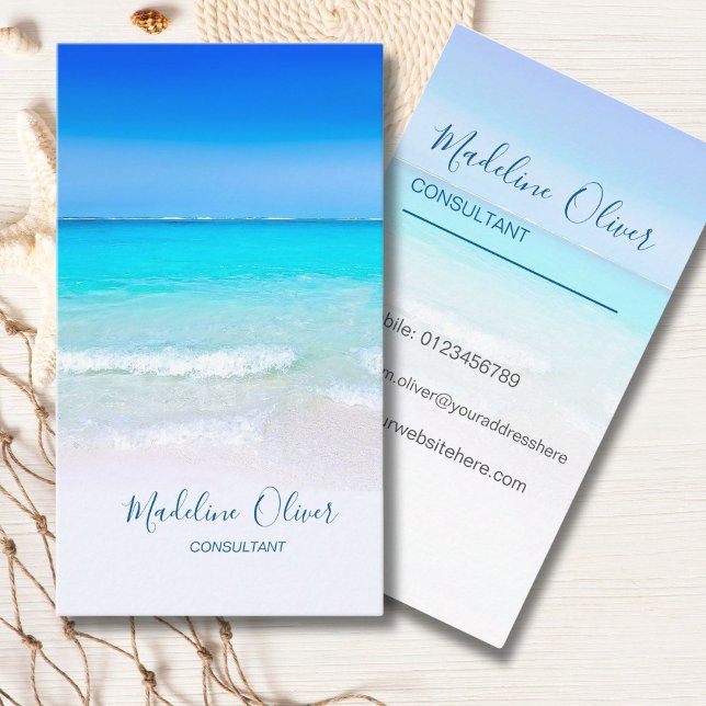 Tarjeta De Visita Ocean Beach Sea Travel Spa Aqua Blue Stylish (Subido por el creador)