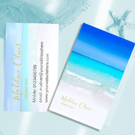 Tarjeta De Visita Ocean Beach Sea Travel Spa Blue Gold Stylish