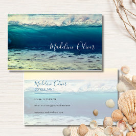 Tarjeta De Visita Ocean Beach Sea Wave Travel Blue Modern