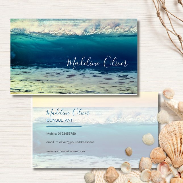 Tarjeta De Visita Ocean Beach Sea Wave Travel Blue Modern (Subido por el creador)