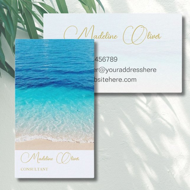 Tarjeta De Visita Ocean Sea Beach Travel Spa Blue Gold Stylish (Subido por el creador)