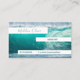 Tarjeta De Visita Ocean Sea Blue Waves Beach Aqua White Moderno