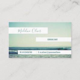 Tarjeta De Visita Ocean Sea Blue Waves Beach Modern White