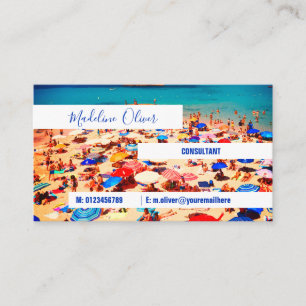 Tarjeta De Visita Ocean Sea Sun Viaje Colorido Blanco Moderno