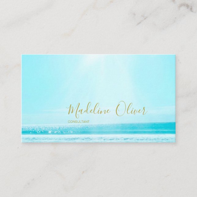 Tarjeta De Visita Ocean Sea Travel Blue Gold Profesional Moderno (Anverso)