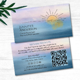 Tarjeta De Visita Ocean Sunset Watercolor Landscape Mental Health