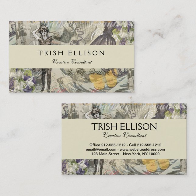 Tarjeta De Visita Octopus Beach Antique Coastal Steampunk (Anverso / Reverso)