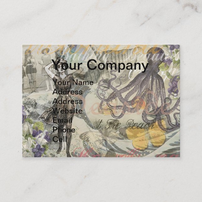Tarjeta De Visita Octopus Beach Antique Coastal Steampunk (Anverso)