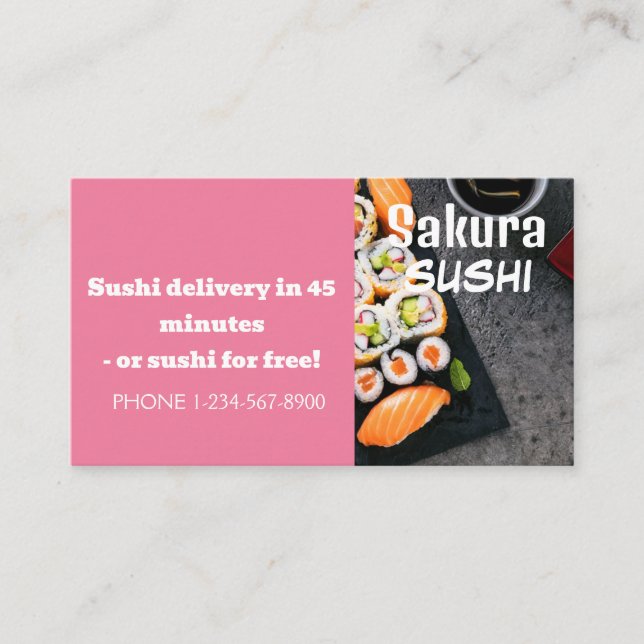 Tarjeta De Visita Oferta de venta de descuento por entrega de sushi (Anverso)