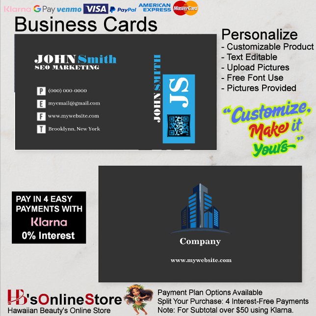 Tarjeta De Visita Office Modern Business Trendy Logo Black Blue (Office Modern Business Trendy Logo Black Blue Business Card 6.)