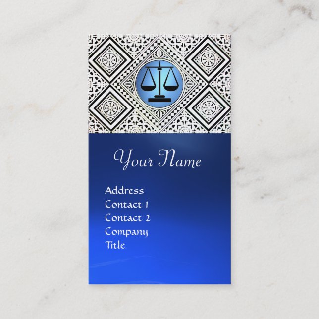 TARJETA DE VISITA OFICINA JURÍDICA, ATTORNEY BLUE BLANCO NEGRO DAMAS (Anverso)