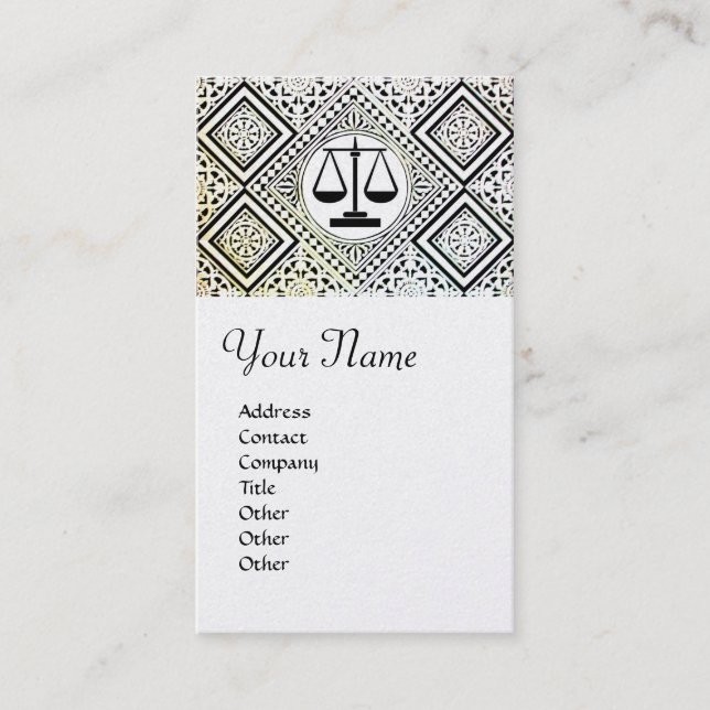 Tarjeta De Visita OFICINA JURÍDICA, ATTORNEY DAMASK platino metálico (Anverso)