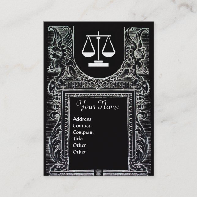 Tarjeta De Visita OFICINA JURÍDICA, ATTORNEY Monograma Black White P (Anverso)