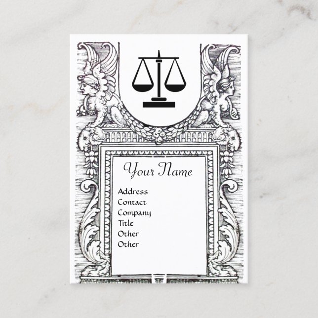 Tarjeta De Visita OFICINA JURÍDICA, ATTORNEY Monograma blanco negro (Anverso)