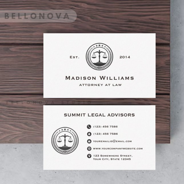 Tarjeta De Visita Oficina Jurídica de Monogramas Blanco Y Negro pers (Custom White And Black Monogram Law Office Business Card)