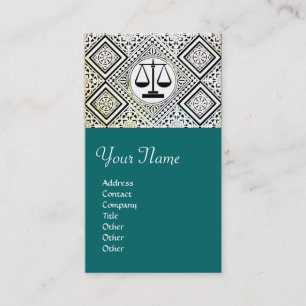 Tarjeta De Visita OFICINA LEGAL, ABOGADO DAMASK azul verde