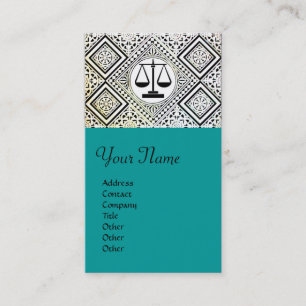 Tarjeta De Visita OFICINA LEGAL, ABOGADO DAMASK azul verde