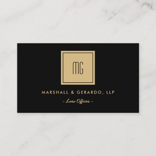 Tarjeta De Visita Oficinas Profesionales De Monogramas Oro Y Negro (Anverso)