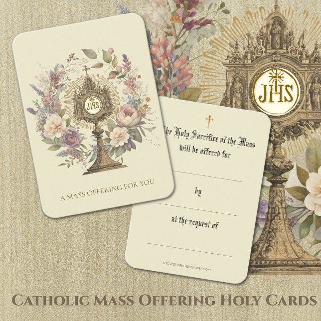 Tarjeta De Visita Ofrenda de la Misa Católica Monstrancia Floral  (Traditional Catholic Mass Offering Holy Cards )