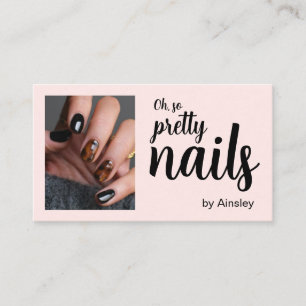 Tarjeta De Visita Oh So Pretty Artista de Uñas Script Foto Rosa