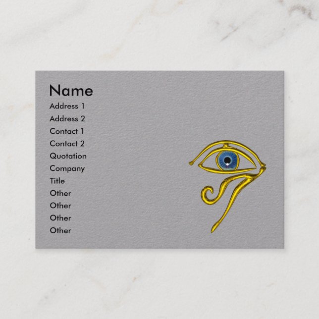 Tarjeta De Visita Ojo AZUL TALISMAN Gold Horus, Papel Gris (Anverso)