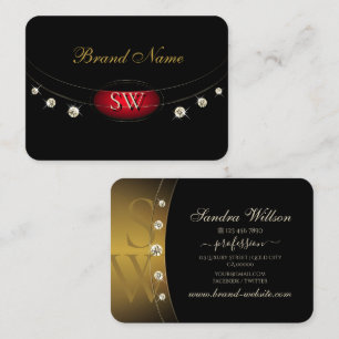 Tarjeta De Visita Ojo capturando negro y oro con diamantes de monogr