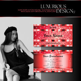 Tarjeta De Visita Ojo Capturando Ruby Red Purpurina Estrellas De Chi