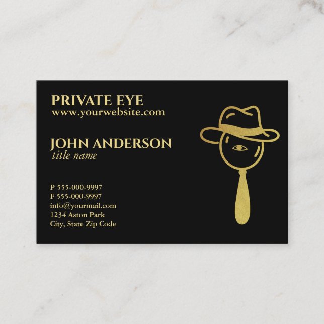 Tarjeta De Visita ojo privado Investigador privado moderno (Anverso)
