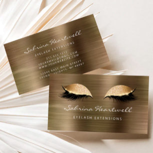Tarjeta De Visita Ojos Brillantes Extensión de Pestañas Dorado Metál