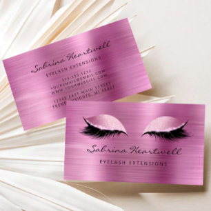 Tarjeta De Visita Ojos Brillantes Extensiones de Pestañas Rosa Metál