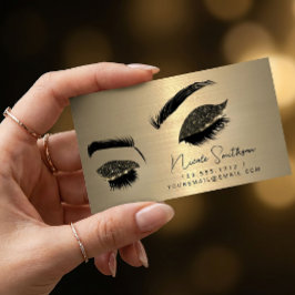 Tarjeta De Visita Ojos Brillantes Metal Cepillado Maquillador Oro