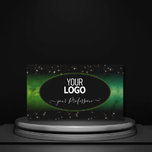 Tarjeta De Visita Ojos capturando estrellas verdes de Purpurina negr