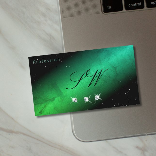 Tarjeta De Visita Ojos Capturando Iniciales De Joyas Verde azuladas  (Subido por el creador)