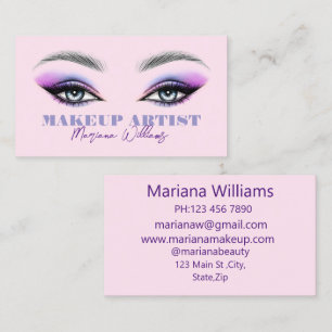 Tarjeta De Visita ojos de artista de maquillaje de escritura púrpura