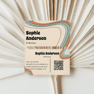 Tarjeta De Visita Ola abstracta retro arcoíris con código QR
