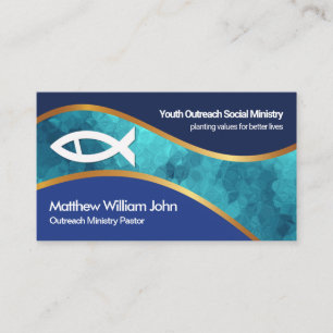 Tarjeta De Visita Ola de Oro del Océano Azul Ichthus Fish Church Mi