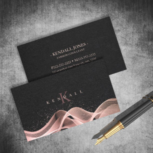Tarjeta De Visita Ola ligera y monograma de Stardust Rosa Gold ID781