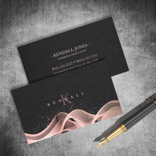 Tarjeta De Visita Ola ligera y monograma de Stardust Rosa Gold ID781 (Subido por el creador)