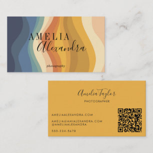 Tarjeta De Visita Ola Retro Boho Tono Tierra Nombre QR Fotógrafo