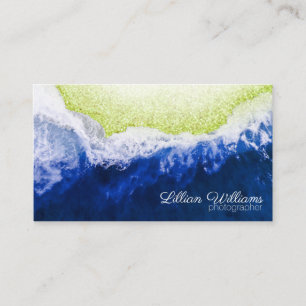 Tarjeta De Visita Olas azules artísticas de color Purpurina verde pl