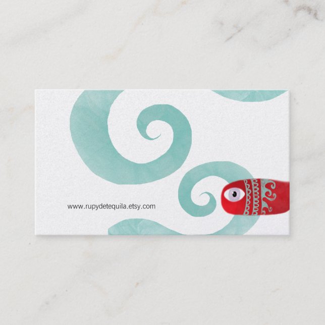 Tarjeta De Visita Olas azules de peces rojos de acabado metálico pla (Anverso)