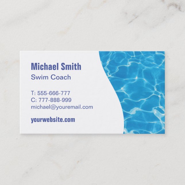 Tarjeta De Visita Olas de Piscina Profesor de Natación (Anverso)