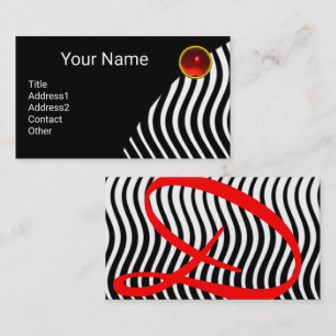 Tarjeta De Visita OLAS ELEGANTES: Monograma de rubí rojo BLANCO NEGR