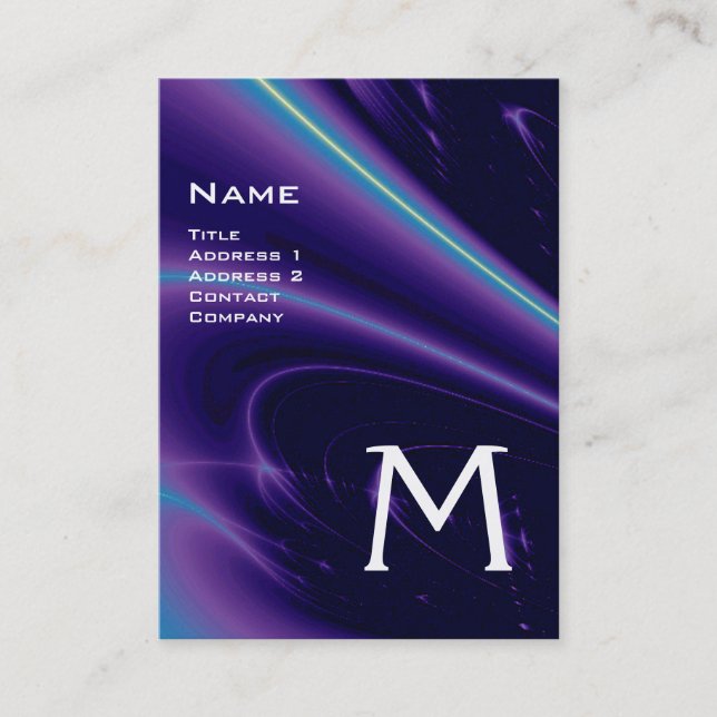 Tarjeta De Visita OLAS LUMINOSAS 2 MONOGRAMAS azul violeta (Anverso)