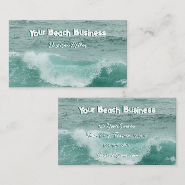 Tarjeta De Visita Olas marinas Verde azuladas de océano blanco (Anverso / Reverso)
