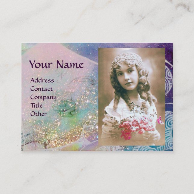 Tarjeta De Visita OLAS MONOGRAMA PLANTILLA DE FOTO rosa azul púrpura (Anverso)