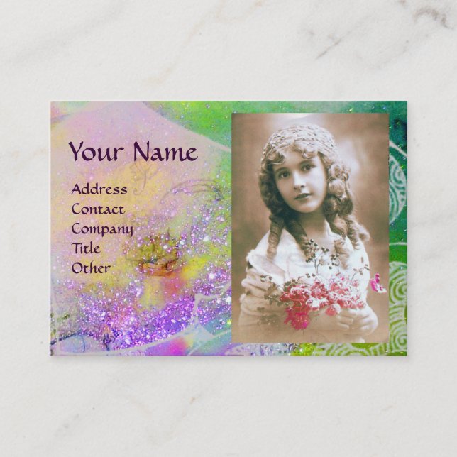 Tarjeta De Visita OLAS MONOGRAMA PLANTILLA FOTOGRÁFICA rosa verde pú (Anverso)